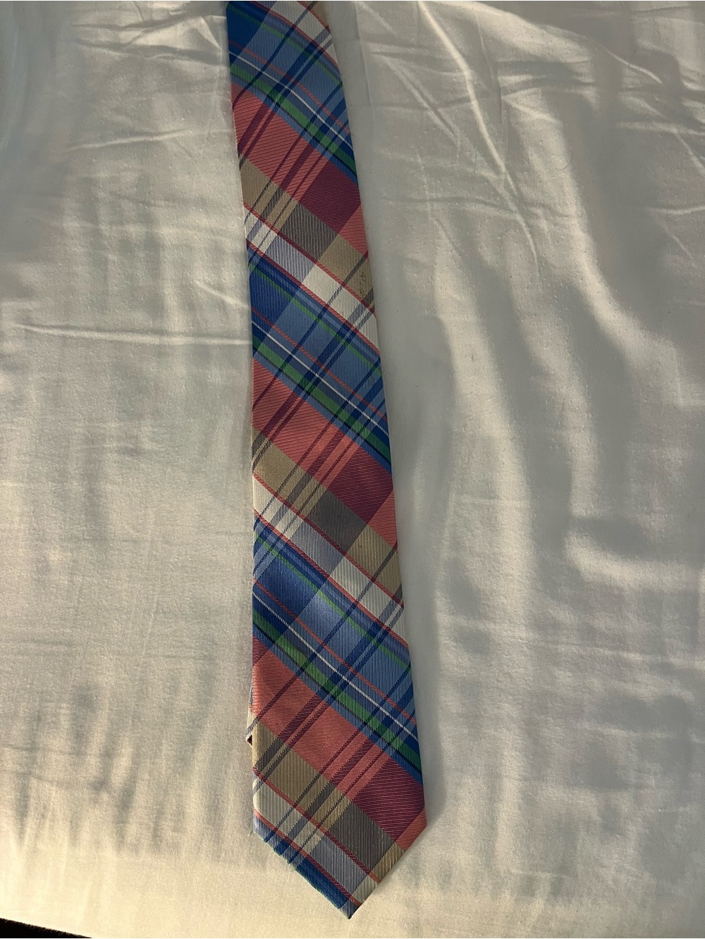 Plaid Slim Tie in Blue and Pink - Men's Accessory